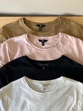 Banana Republic 4 Crew Neck Pima Tees in Black, White & Light Pink, Olive XXL